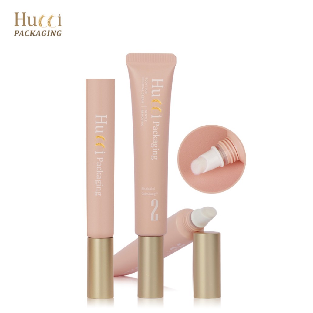 Pink PE Cosmetic Tubes with Sponge Applicator and Gold Cap, Custom Logo Wholesale Packaging.
