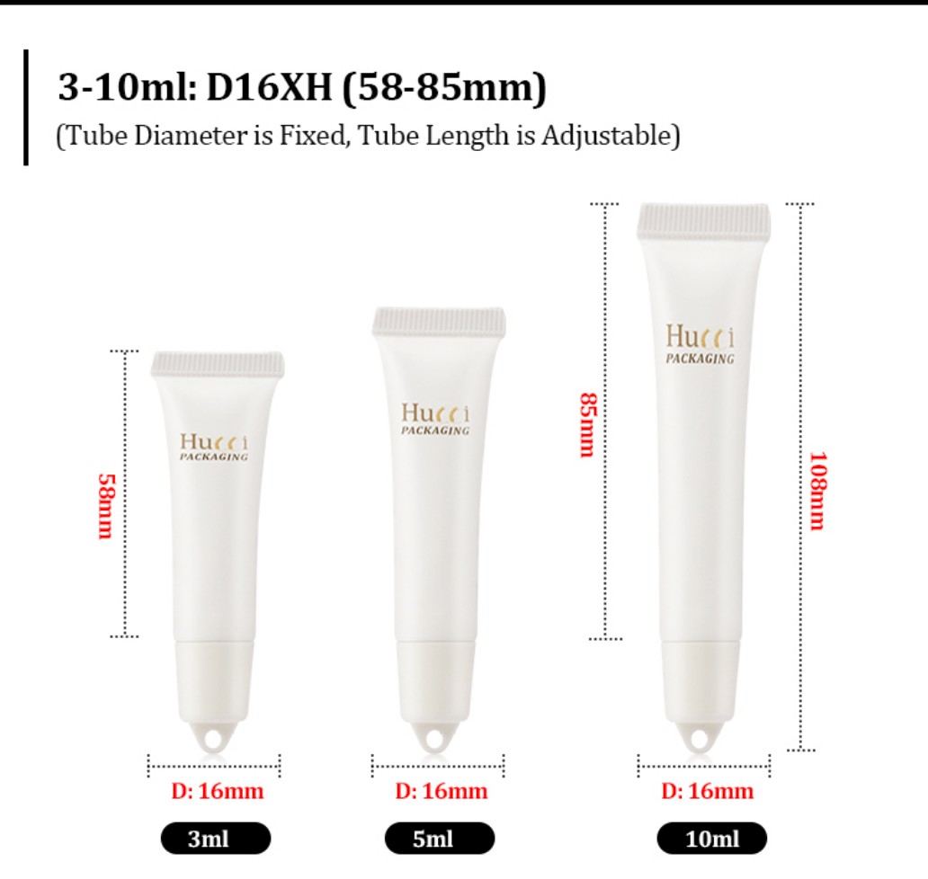 3-10ml White PE Tube Dimension Chart with Adjustable Length (58-85mm) for Custom Wholesale Orders. 3-10ml White PE Tube Dimension Chart with Adjustable Length (58-85mm) for Custom Wholesale Orders.