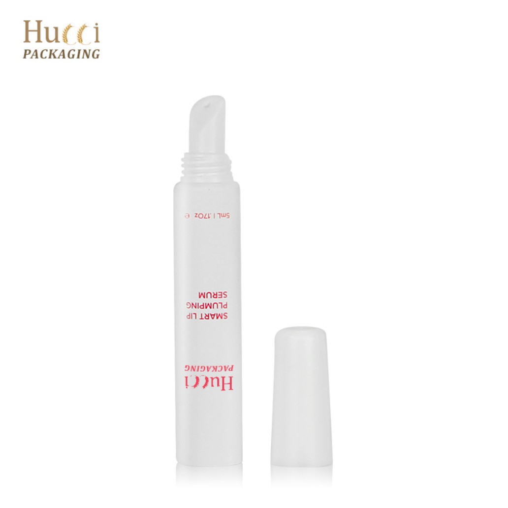 White PE Lip Serum Tube with Ceramic Applicator and PP Cap, Custom Logo Wholesale Packaging.}