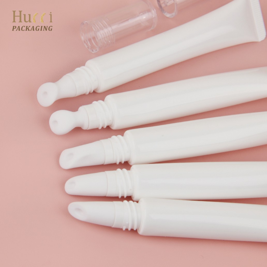 3-10ml White PE Eye Cream Tube with Ceramic Applicator and Clear PETG Cap, Custom Logo Wholesale Packaging.}