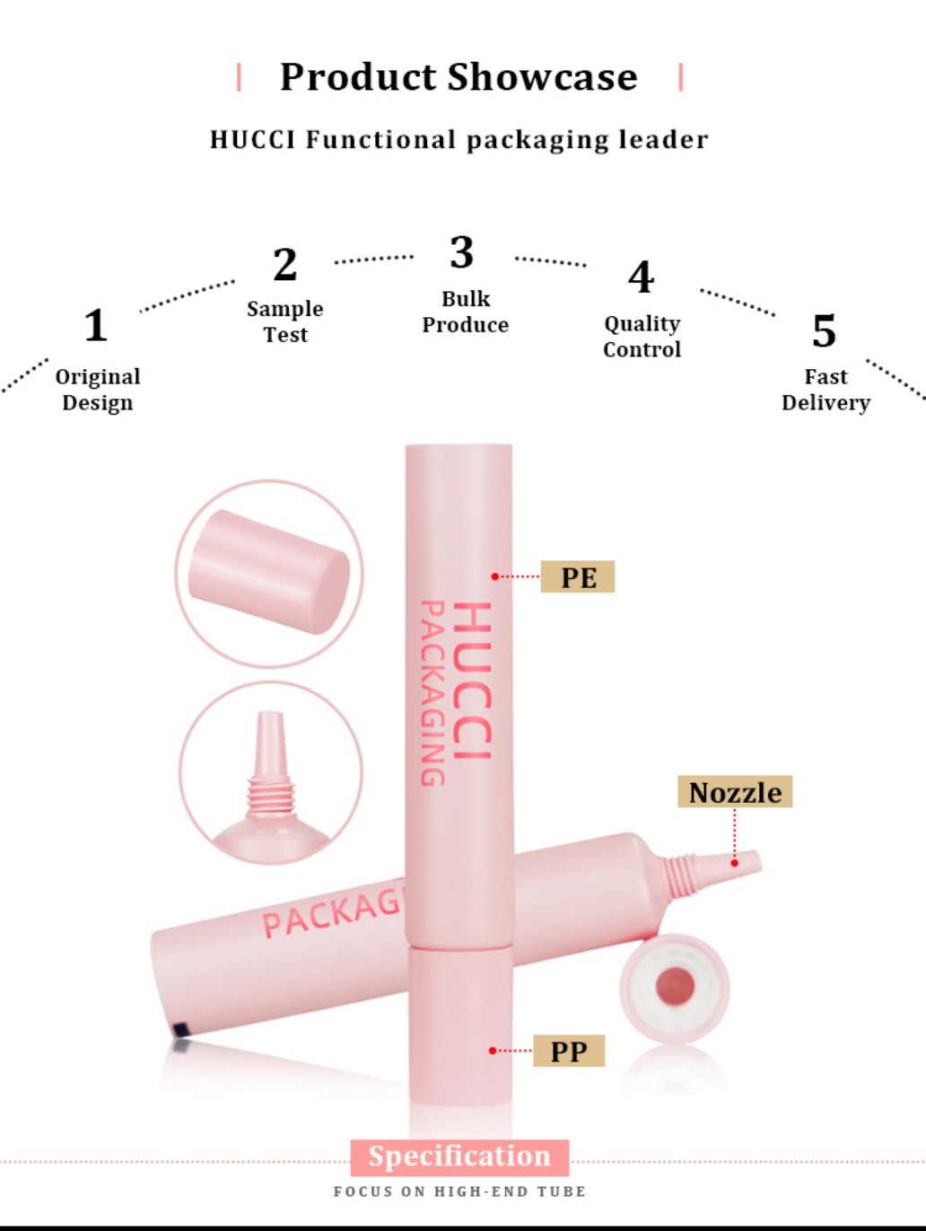 HUCCI 3-10ml Pink PE Tube Product Showcase with Nozzle and PP Cap, Highlighting Custom OEM/ODM Wholesale Services. HUCCI 3-10ml Pink PE Tube Product Showcase with Nozzle and PP Cap, Highlighting Custom OEM/ODM Wholesale Services.
