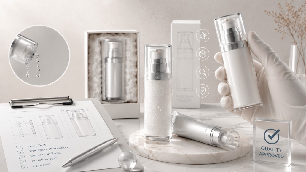Airless cosmetic packaging validation with leakage, dispensing, transport and quality approval testing Airless cosmetic packaging validation with leakage, dispensing, transport and quality approval testing