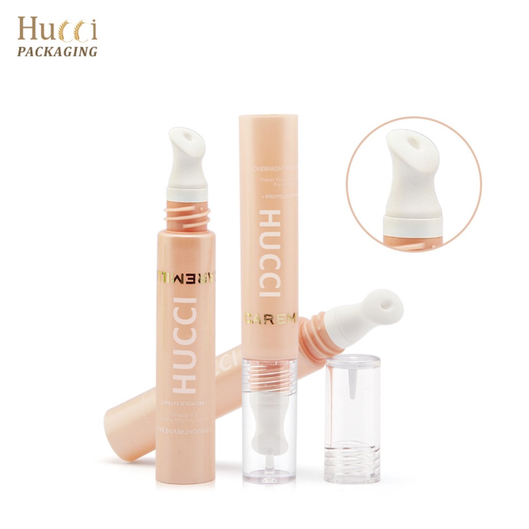 Pink PE Eye Serum Tubes with Various Ceramic Applicator Shapes and Caps, Custom Printing Wholesale Packaging.