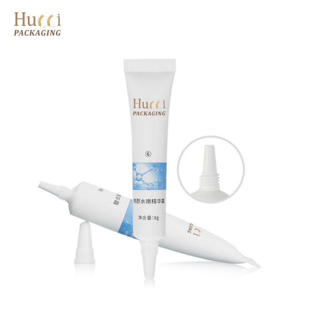 White PE Squeeze Tube with Long Nozzle and PP Cap, Custom Logo Printing Wholesale Packaging.