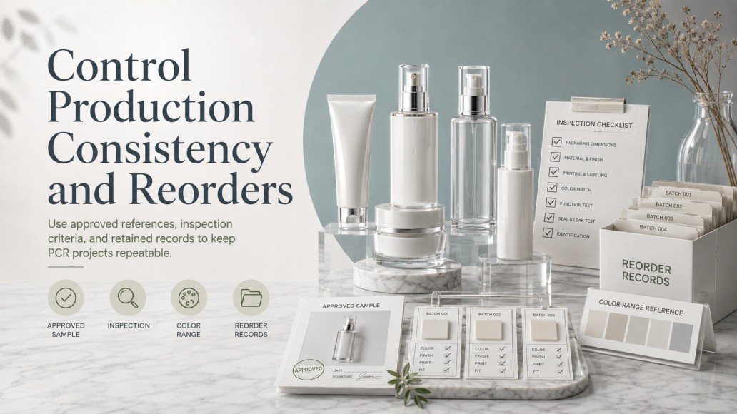 PCR cosmetic packaging quality control with approved samples, inspection criteria and reorder records PCR cosmetic packaging quality control with approved samples, inspection criteria and reorder records