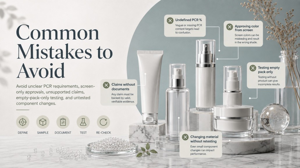 Common PCR cosmetic packaging sourcing mistakes involving unclear PCR content, unsupported claims and insufficient testing Common PCR cosmetic packaging sourcing mistakes involving unclear PCR content, unsupported claims and insufficient testing