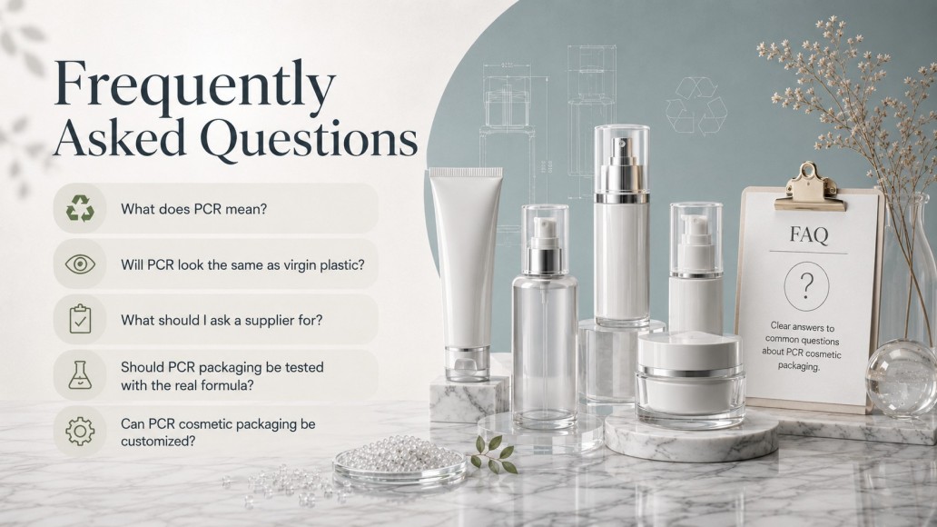 PCR cosmetic packaging FAQ covering recycled materials, appearance, supplier requirements, testing and customization PCR cosmetic packaging FAQ covering recycled materials, appearance, supplier requirements, testing and customization