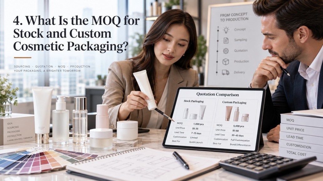 stock and custom cosmetic packaging MOQ comparison for bottles tubes and jars stock and custom cosmetic packaging MOQ comparison for bottles tubes and jars