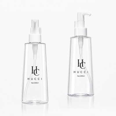 200ML Clear Plastic Cosmetic Bottle with Lotion Pump and Fine Mist Spray Cap for Serum and Cleansing Oil