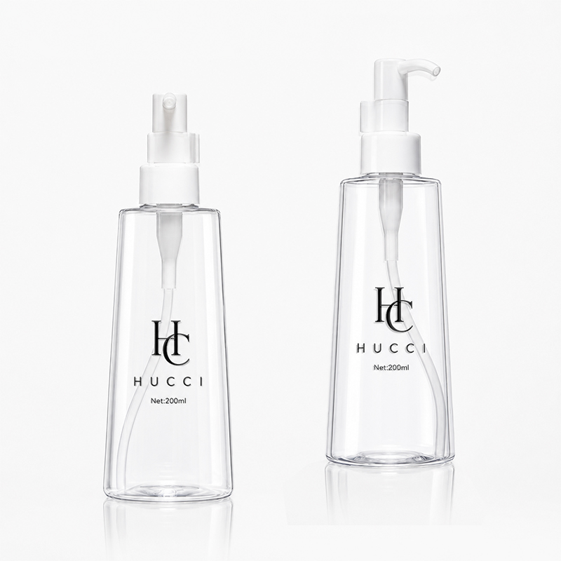 200ML Clear Plastic Cosmetic Bottle with Lotion Pump and Fine Mist Spray Cap for Serum and Cleansing Oil